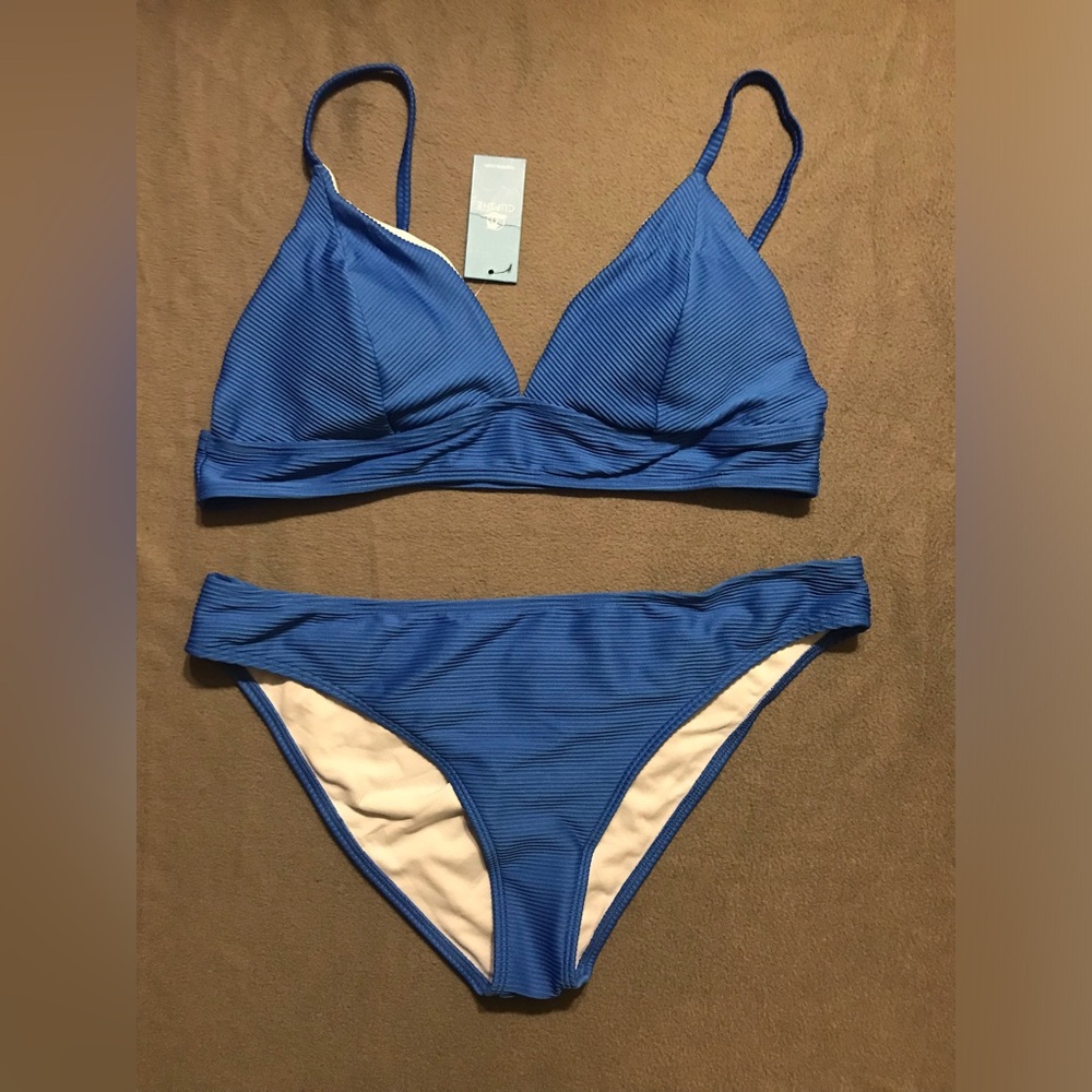 NWT Cupshe Ribbed Textured Blue Bikini